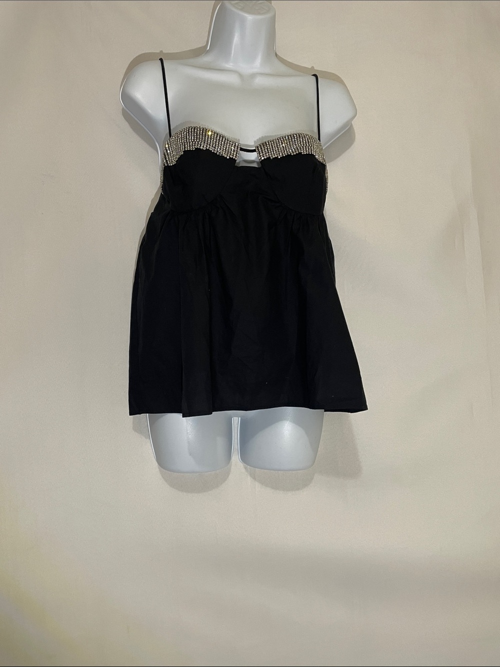 Zara Women’s Black Rhinestone Poplin Spaghetti-Strap  Medium - Picture 3 of 9